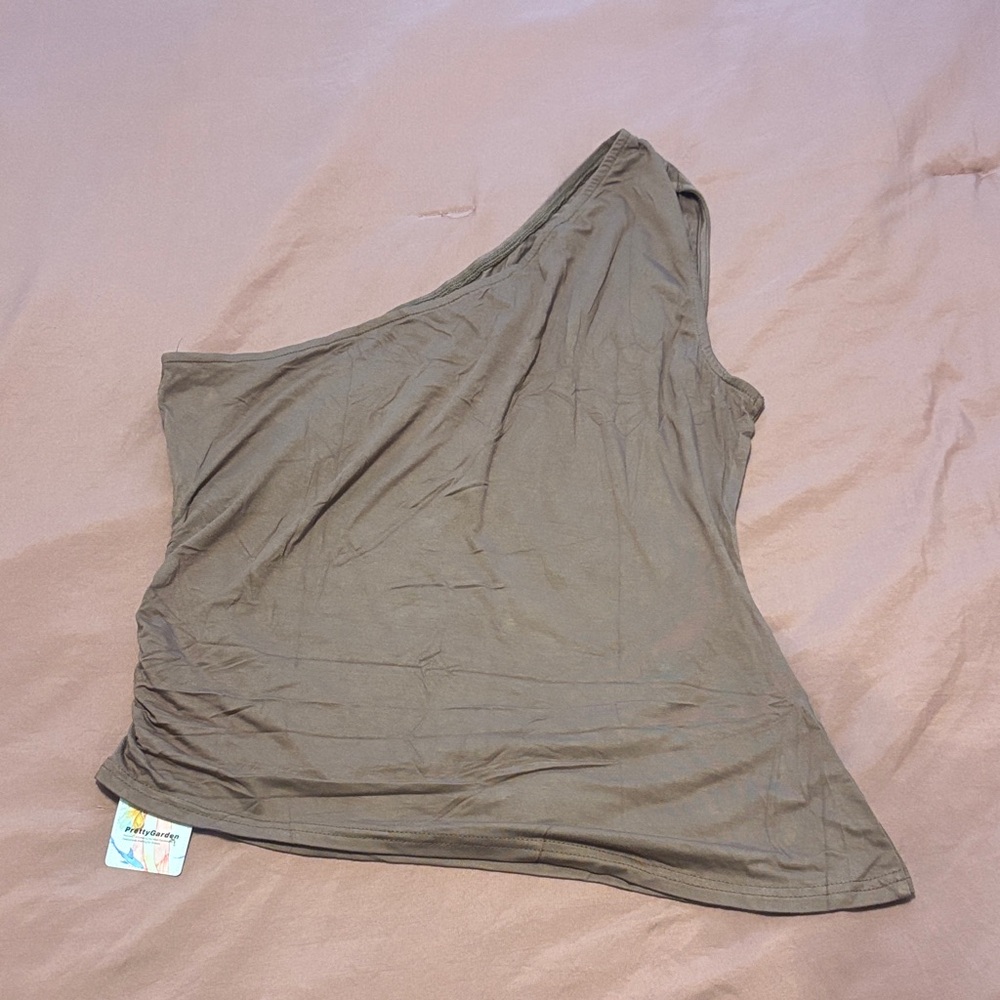One-Shoulder Brown Tank Top